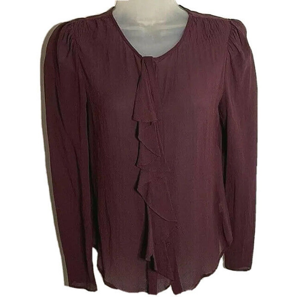 MOULINETTE Soeurs Silk Blouse Sheer Long Sleeve Ruffle‎ Front Top Womens Size XS